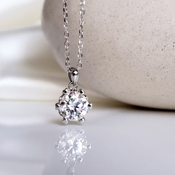 Sterling Silver Round Diamond Moissanite in Heart Shape 6 Prong Basket Setting - Picture 2 of 11